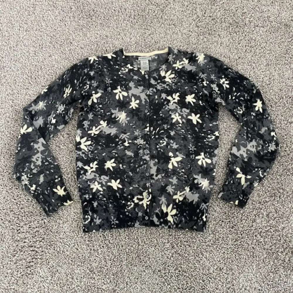 Vintage Gap Italian Merino Wool Cardigan Sweater Black/Gray/Off White Women's M